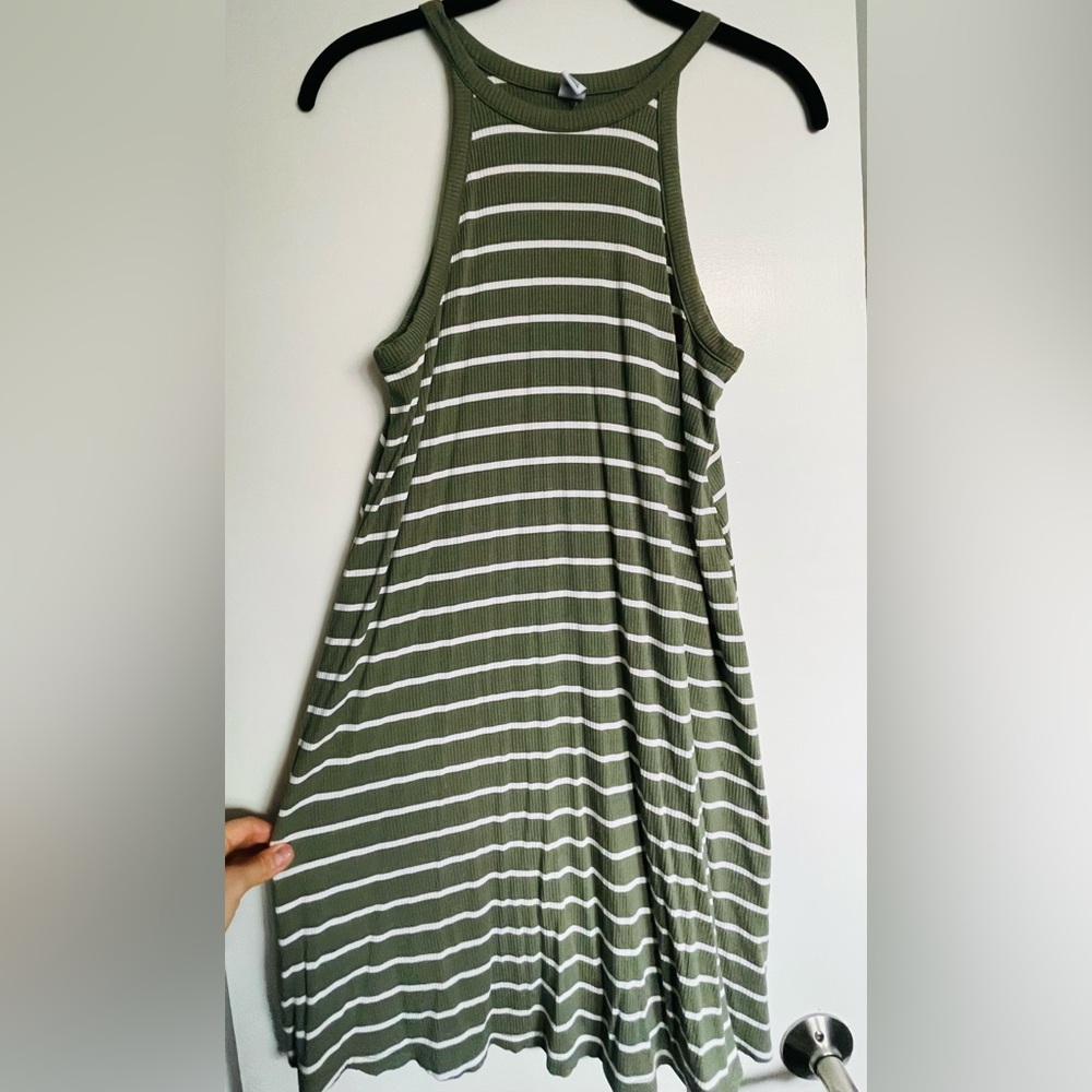 Old Navy Olive and White Ribbed Dress